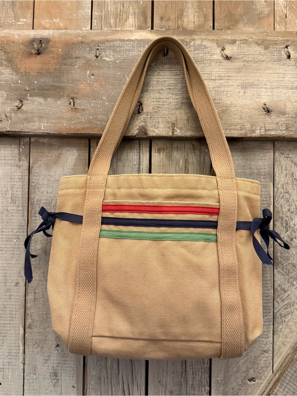 Mini Canvas Tote with Red Navy and Green Stripes